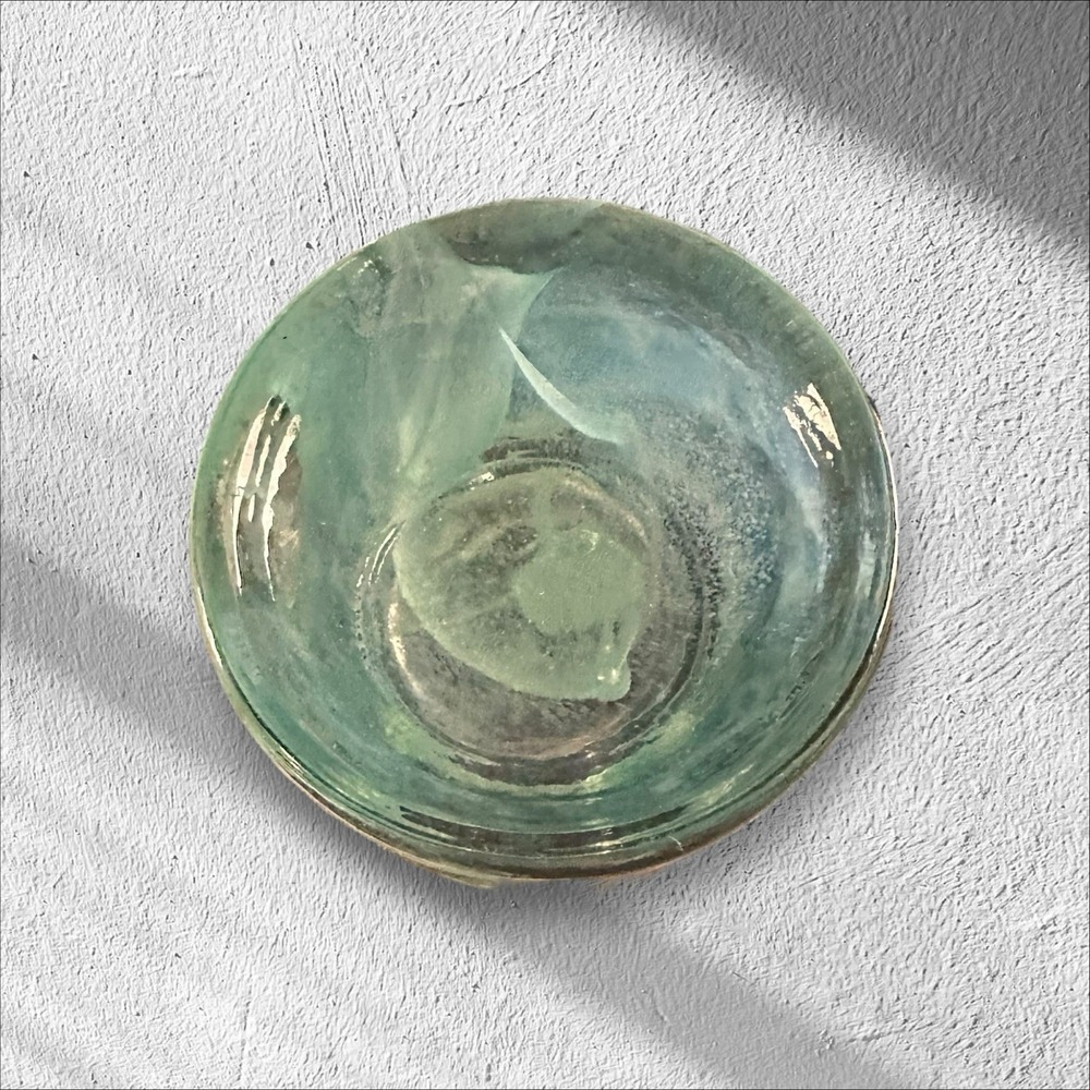 Reijmyre Sweden Round Sea Blue/Clear Glass Votive Candle Holder 3"x 3" - Picture 7 of 16